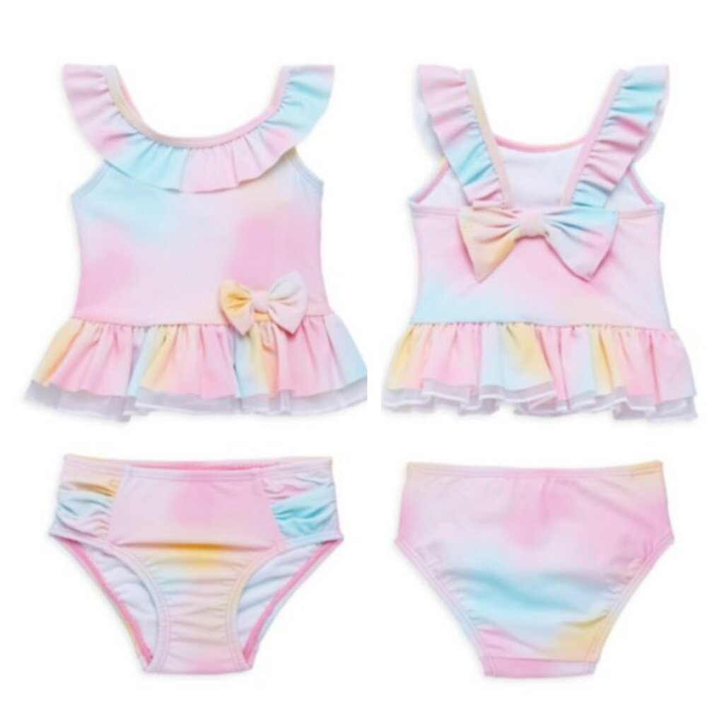 🎉HOST PICK🎉NWT 2T 2-Piece Pastel Tie-Dye Swim Set from Little Me, UPF 50+
